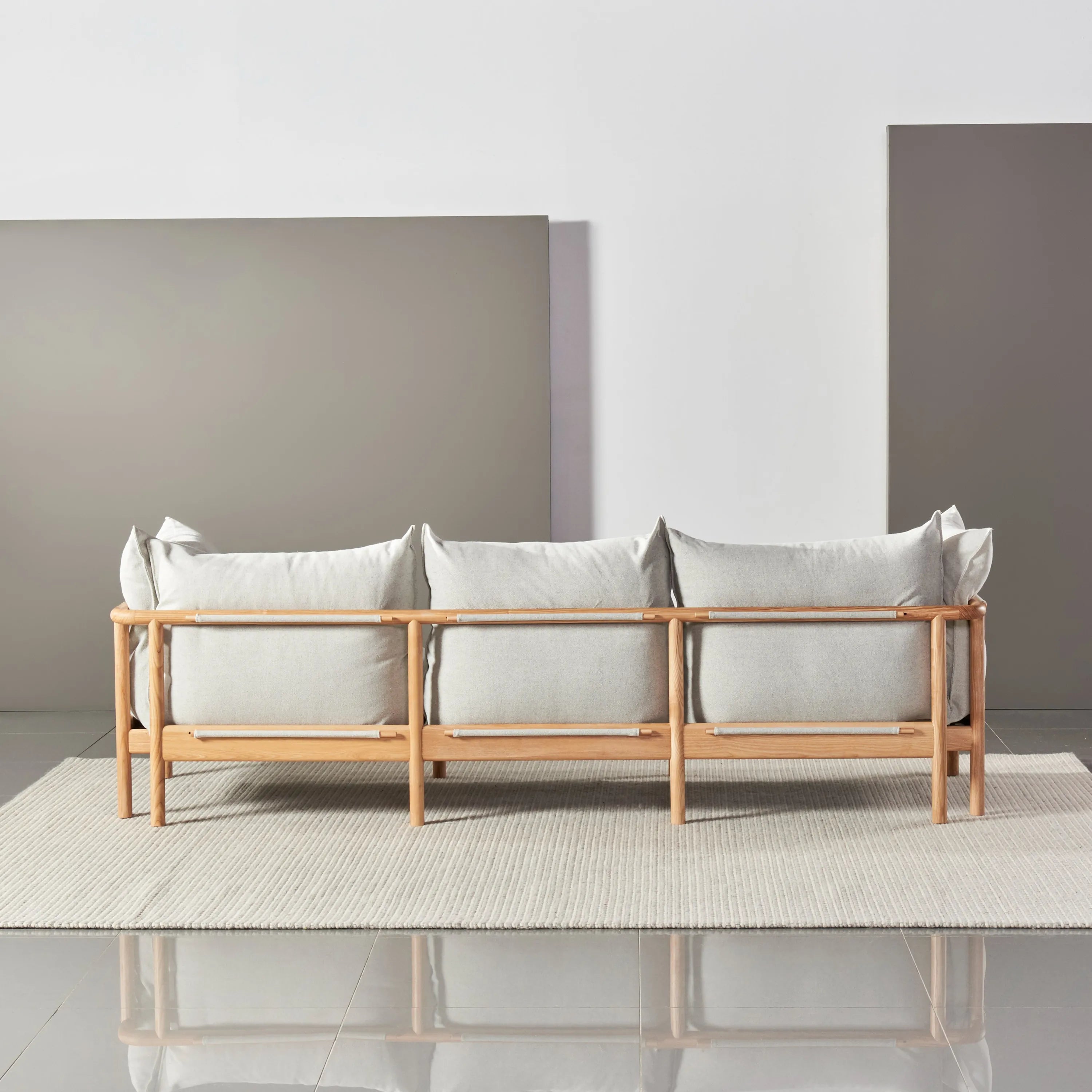 Olivia Sofa 3-Seater Soft Gray Fabric Solid American Oak