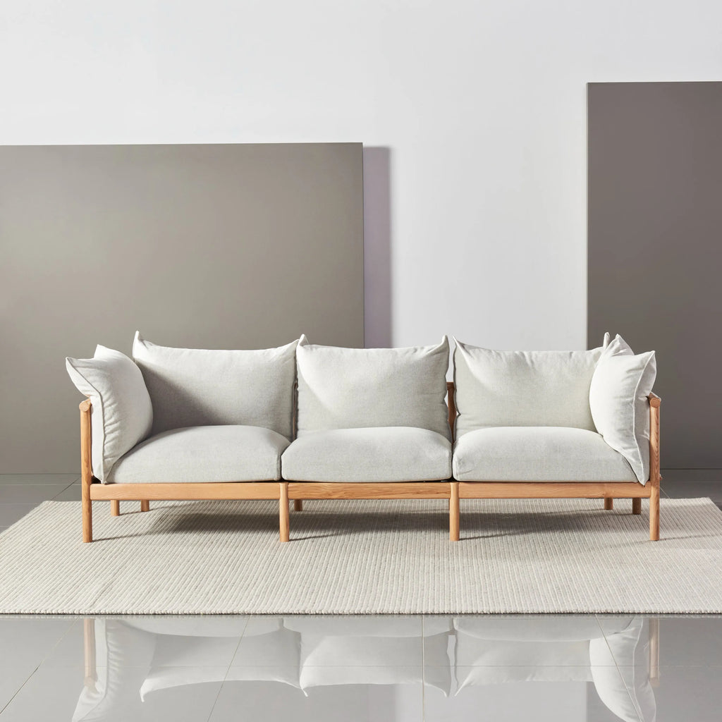 Olivia Sofa 3-Seater Soft Gray Fabric Solid American Oak