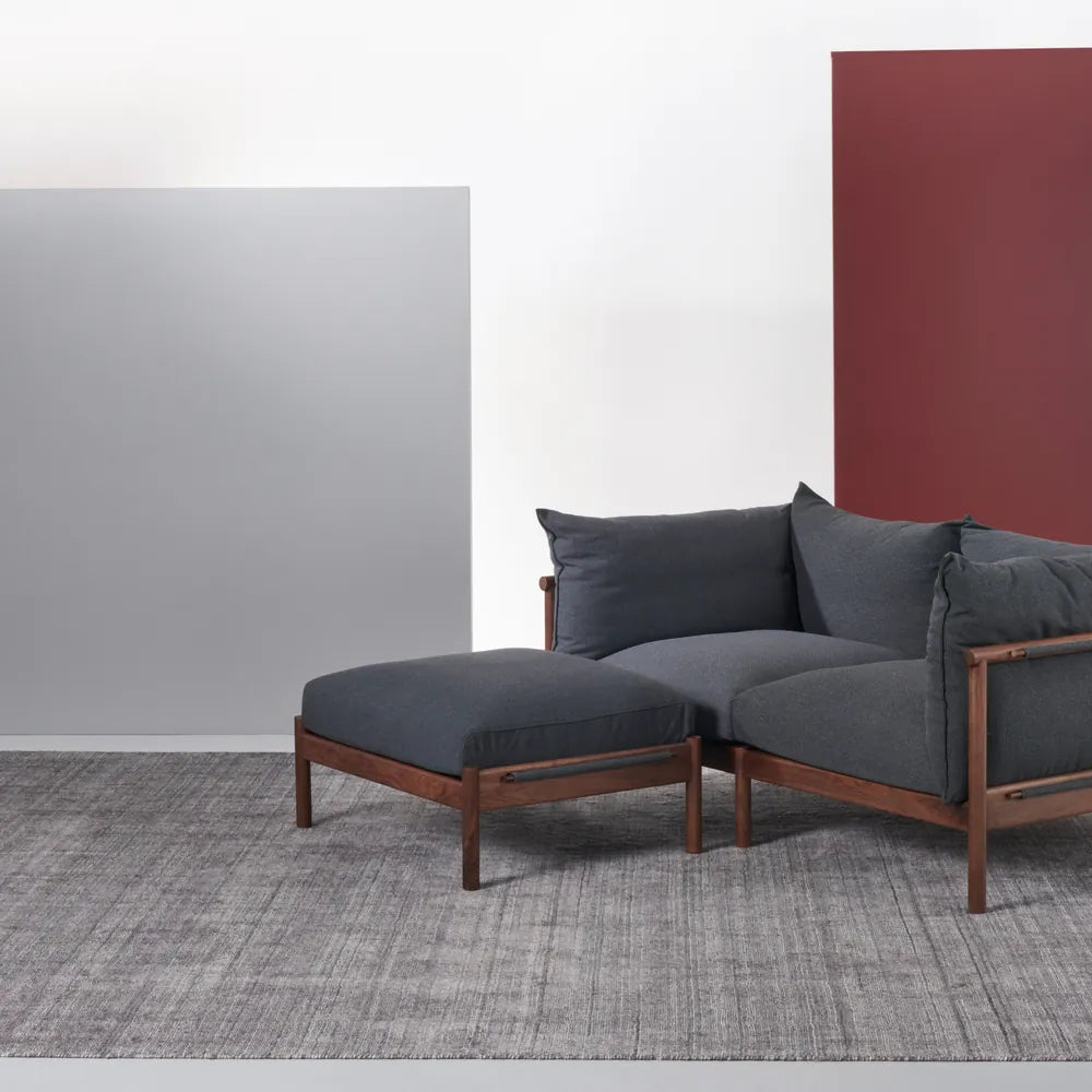 Olivia Sofa 3-Seater Granite Gray Fabric Solid American Walnut