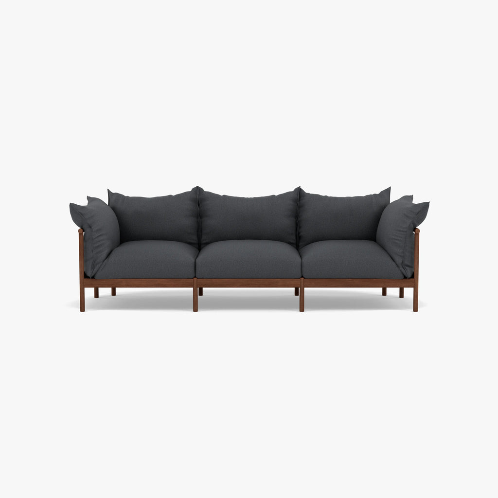 Olivia Sofa 3-Seater Granite Gray Fabric Solid American Walnut