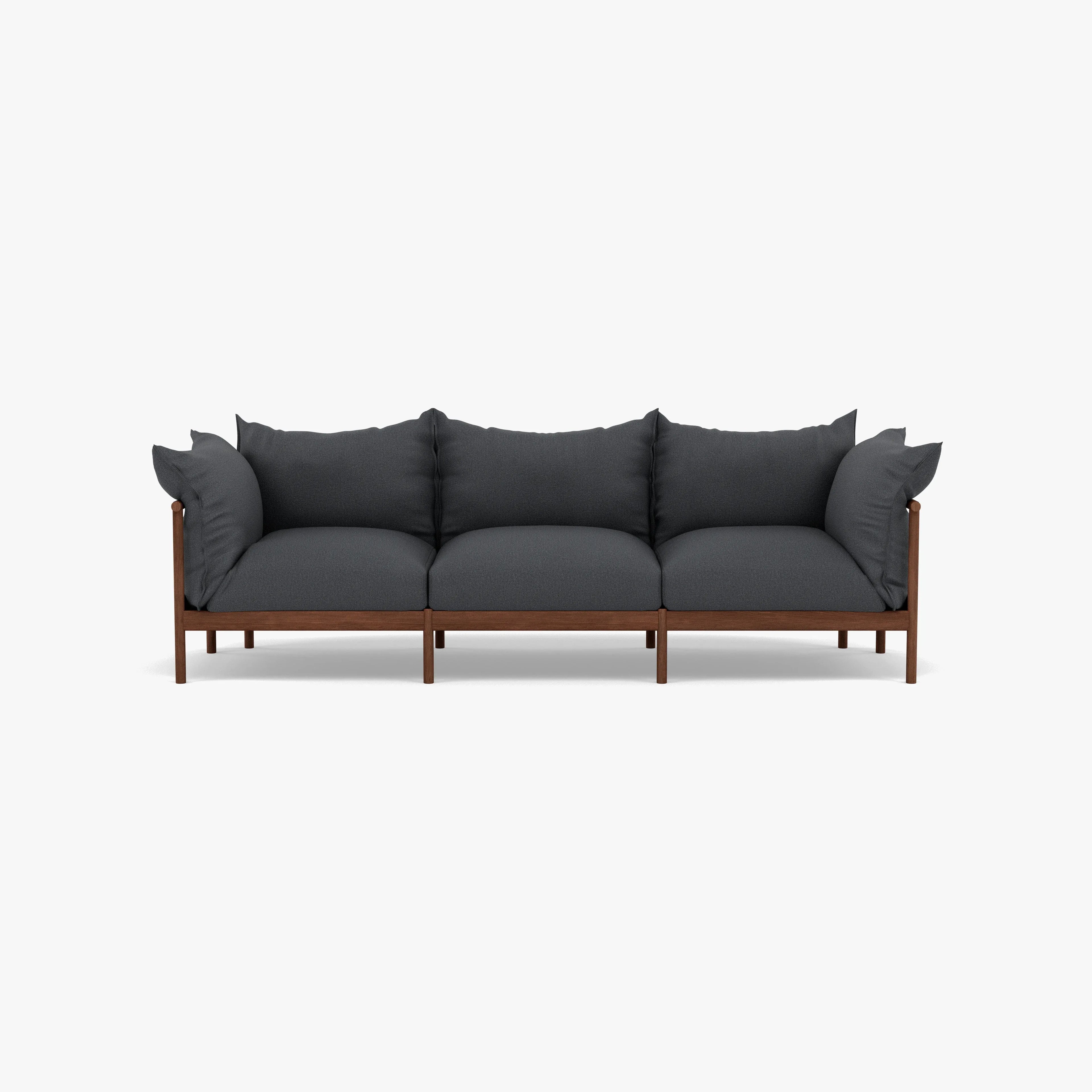 Olivia Sofa 3-Seater Granite Gray Fabric Solid American Walnut