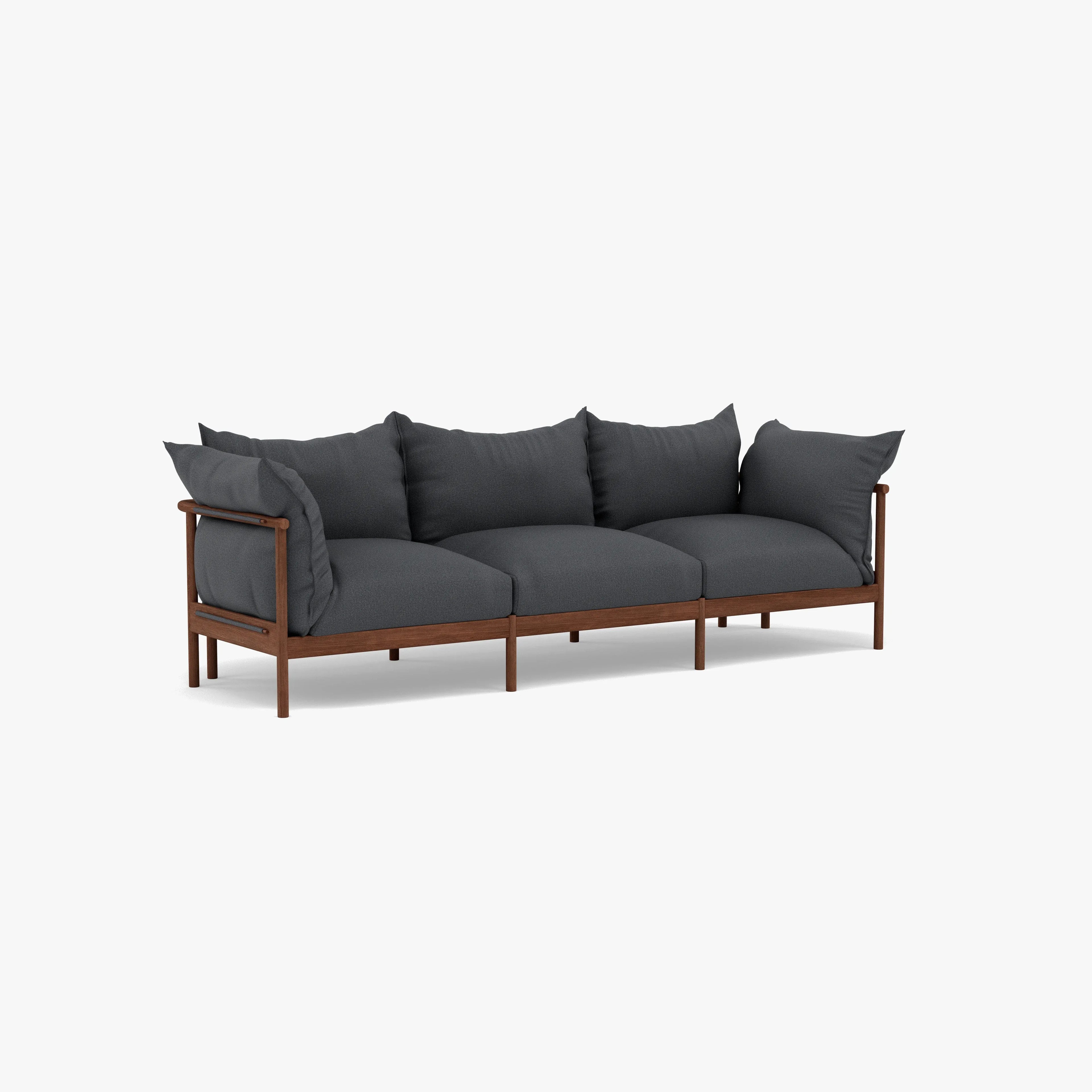 Olivia Sofa 3-Seater Granite Gray Fabric Solid American Walnut