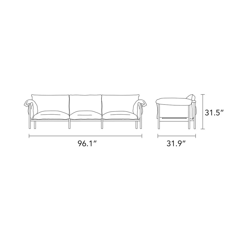 Olivia Sofa 3-Seater Granite Gray Fabric Solid American Walnut