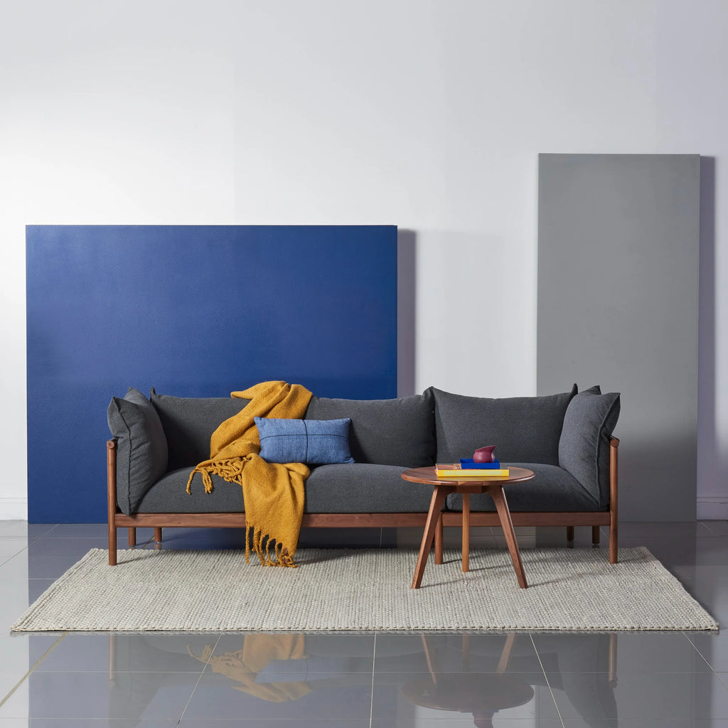 Olivia Sofa 3-Seater Granite Gray Fabric Solid American Walnut