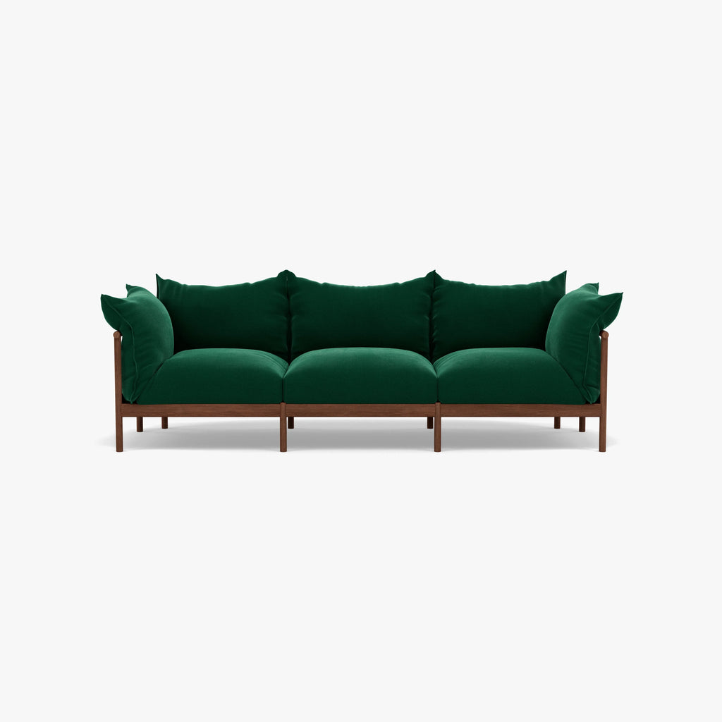 Olivia Sofa 3-Seater Racing Green Velvet Solid American Walnut
