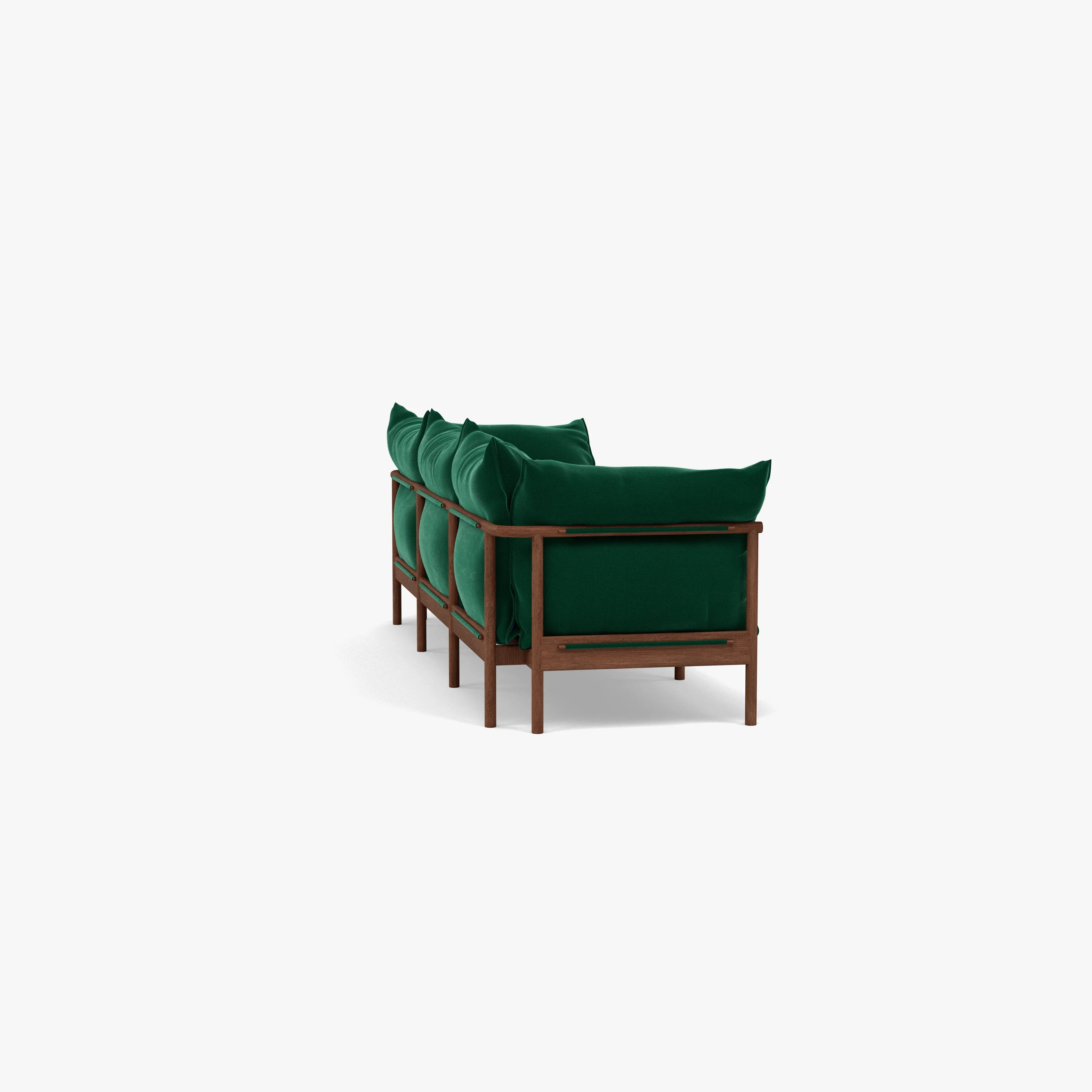 Olivia Sofa 3-Seater Racing Green Velvet Solid American Walnut