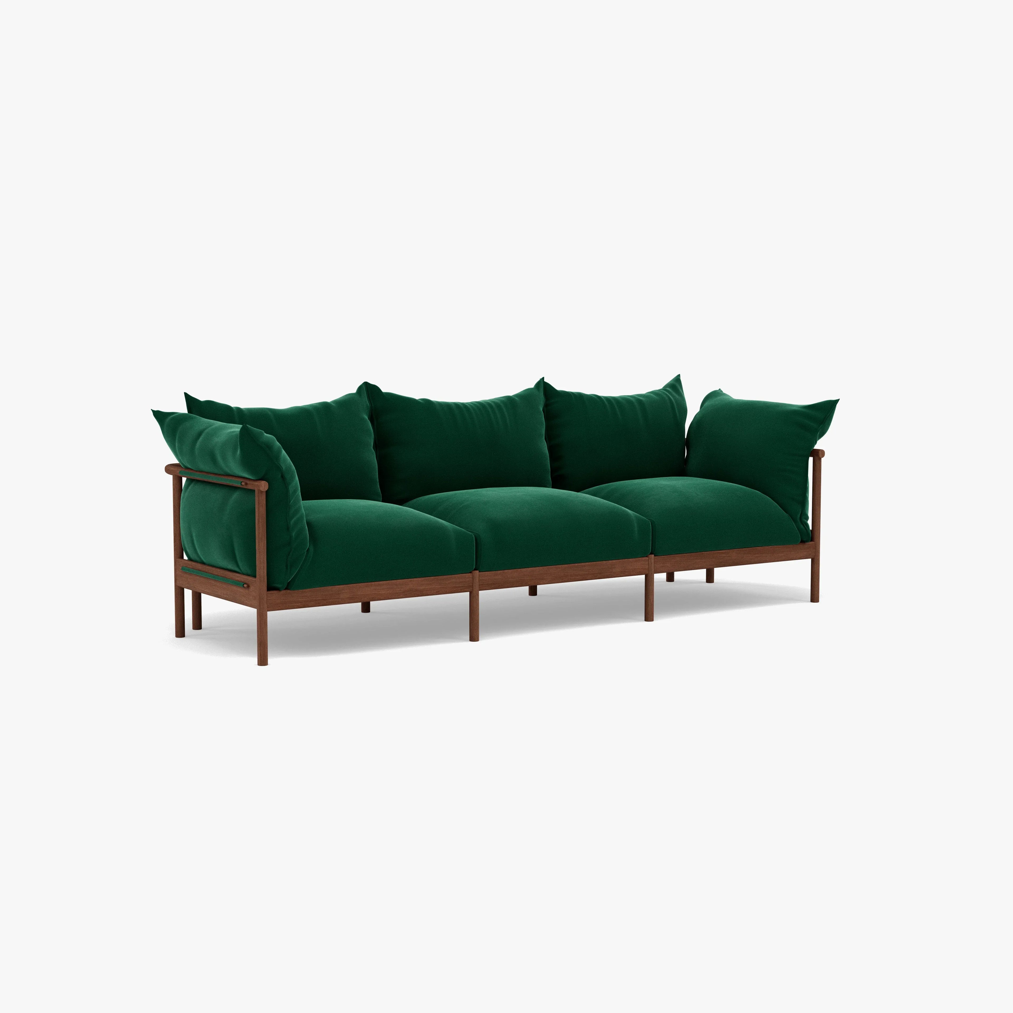 Olivia Sofa 3-Seater Racing Green Velvet Solid American Walnut