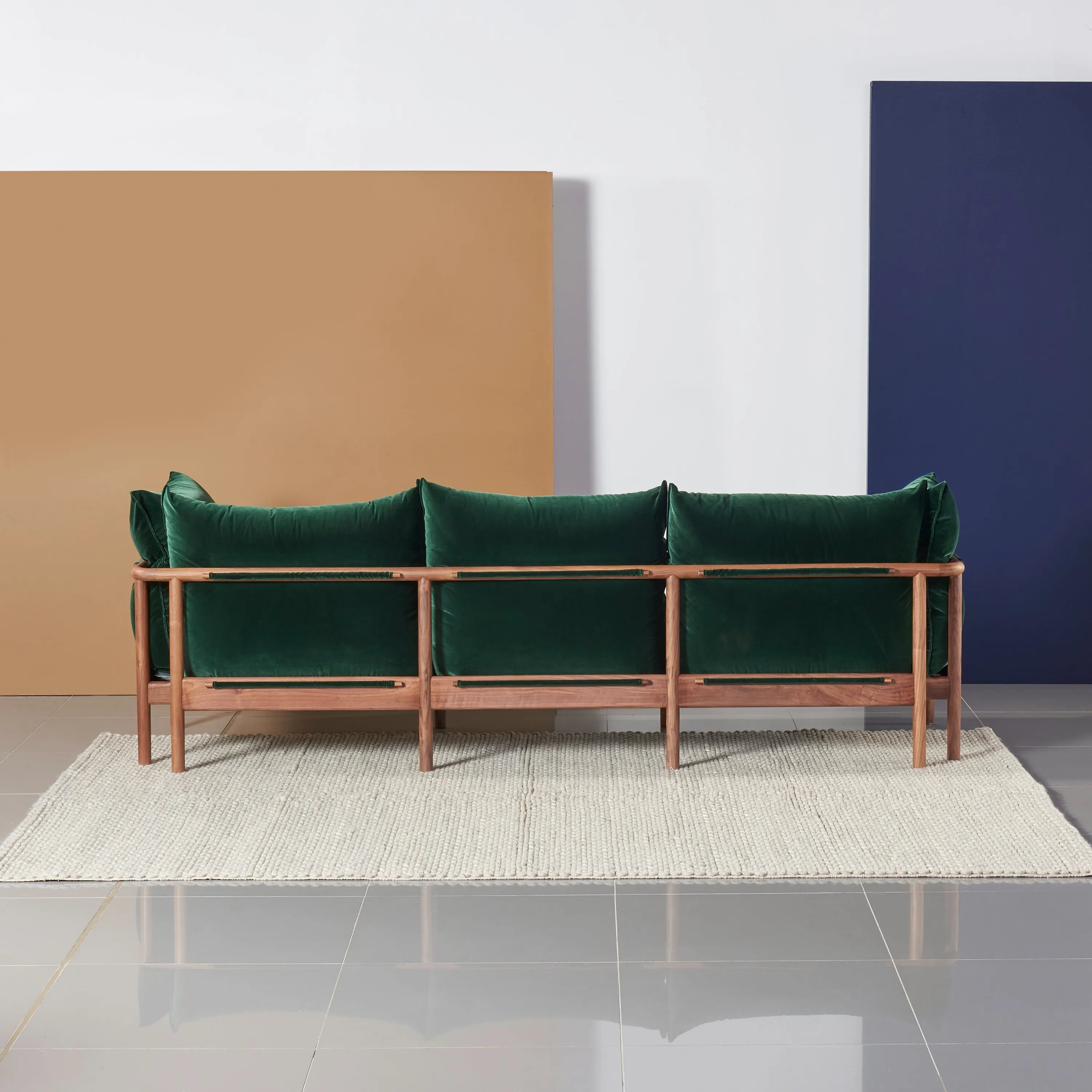 Olivia Sofa 3-Seater Racing Green Velvet Solid American Walnut