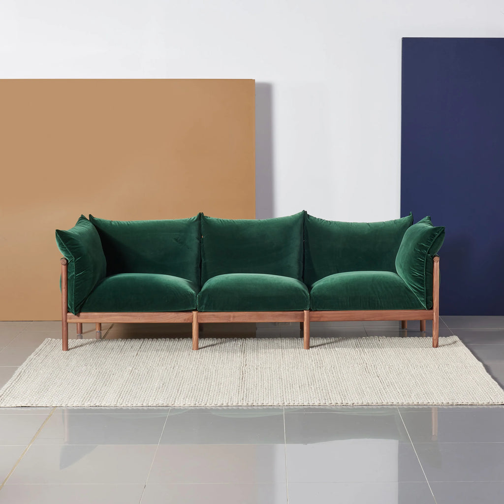 Olivia Sofa 3-Seater Racing Green Velvet Solid American Walnut