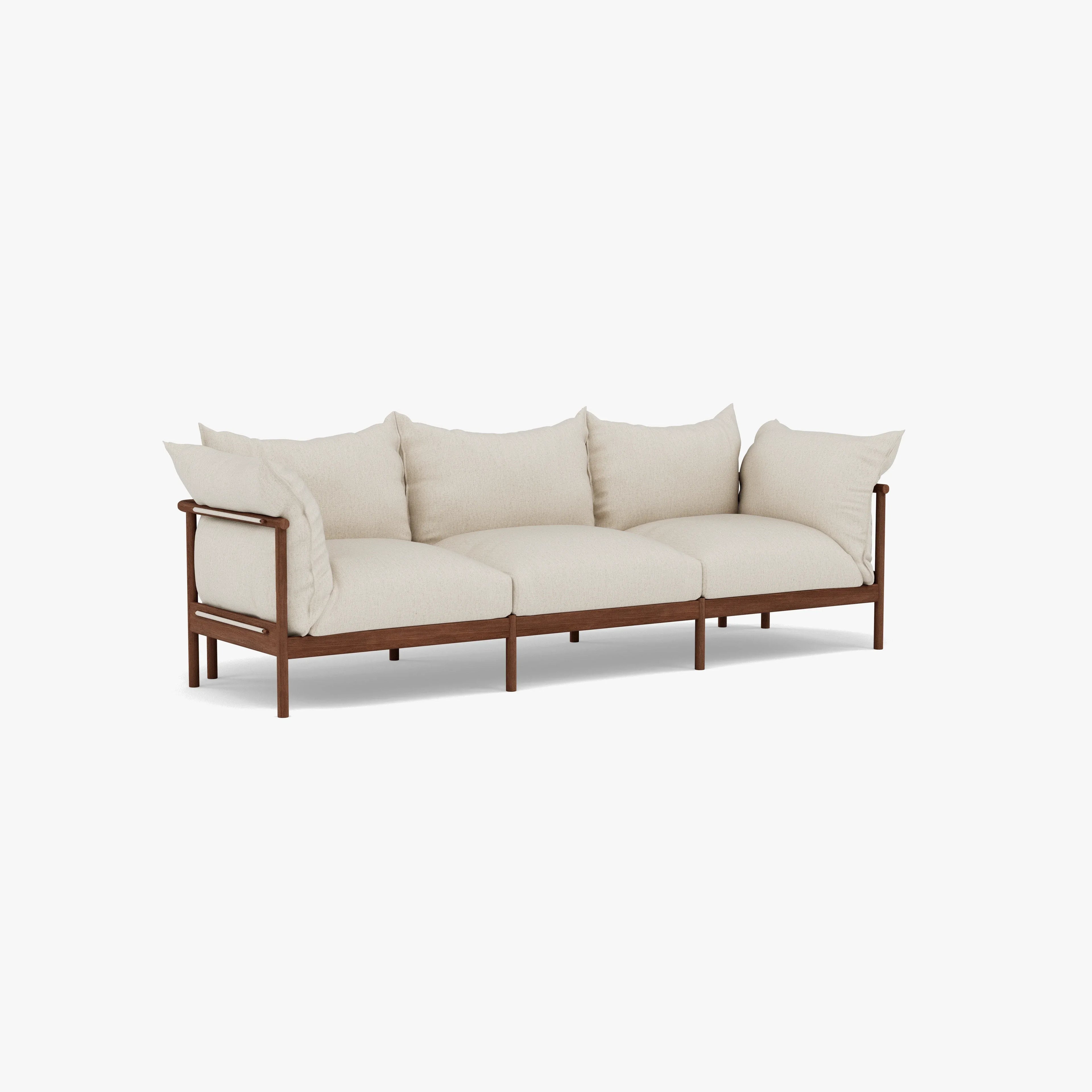 Olivia Sofa 3-Seater Sand Beige Velvet Solid American Walnut