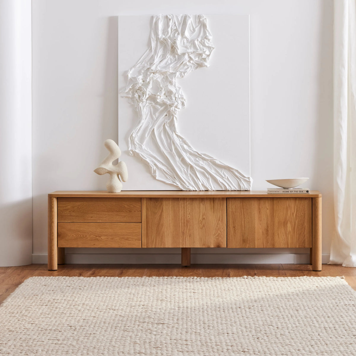 Olivia TV and Media Console 71" x 18" Solid American Oak