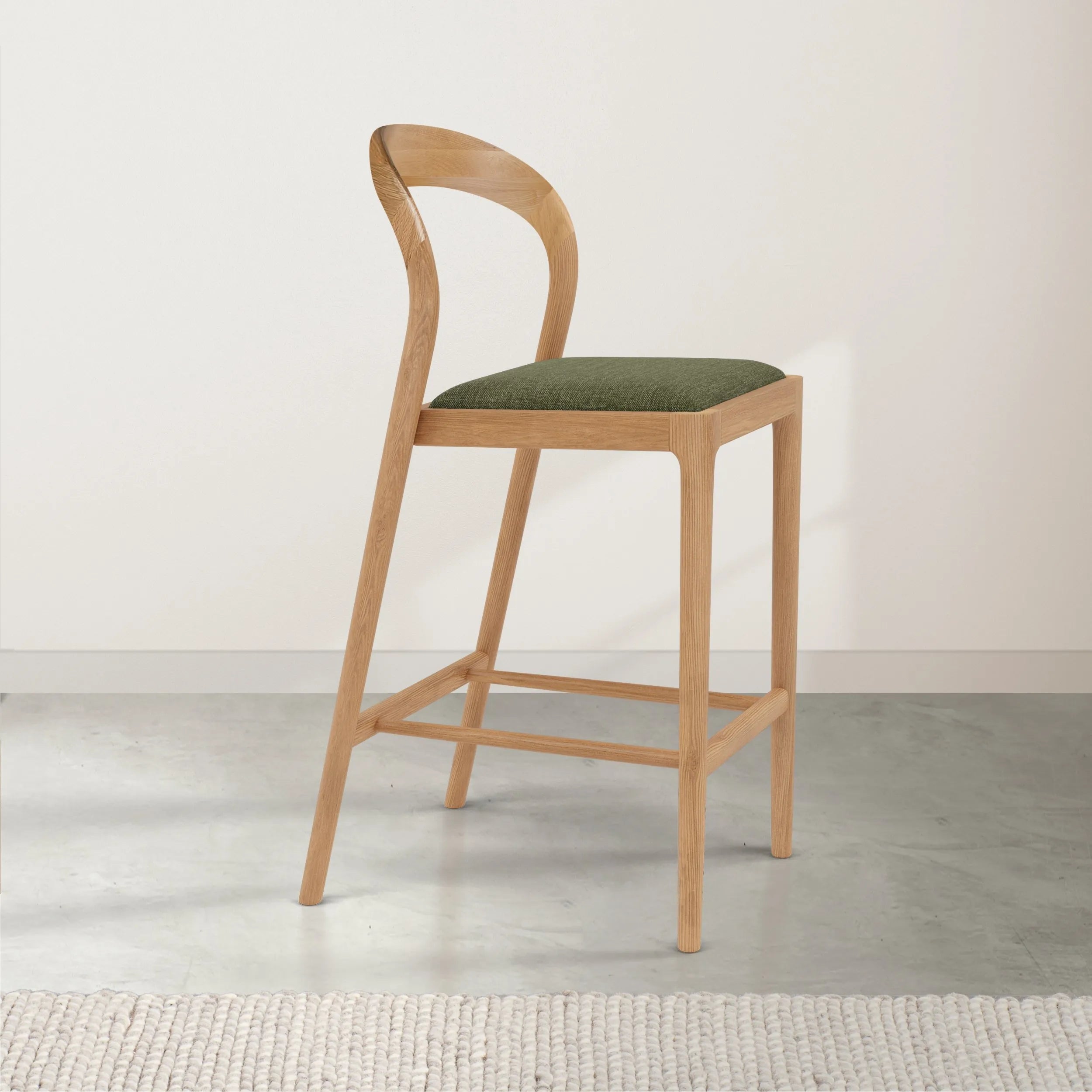 Sara Counter Stool Aloe Green Fabric Solid American Oak