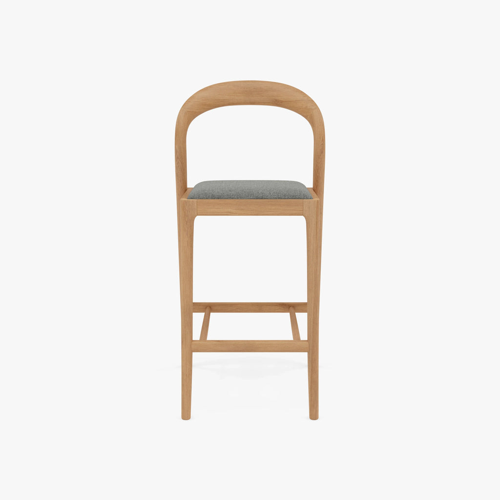 Sara Counter Stool Pewter Gray Fabric Solid American Oak