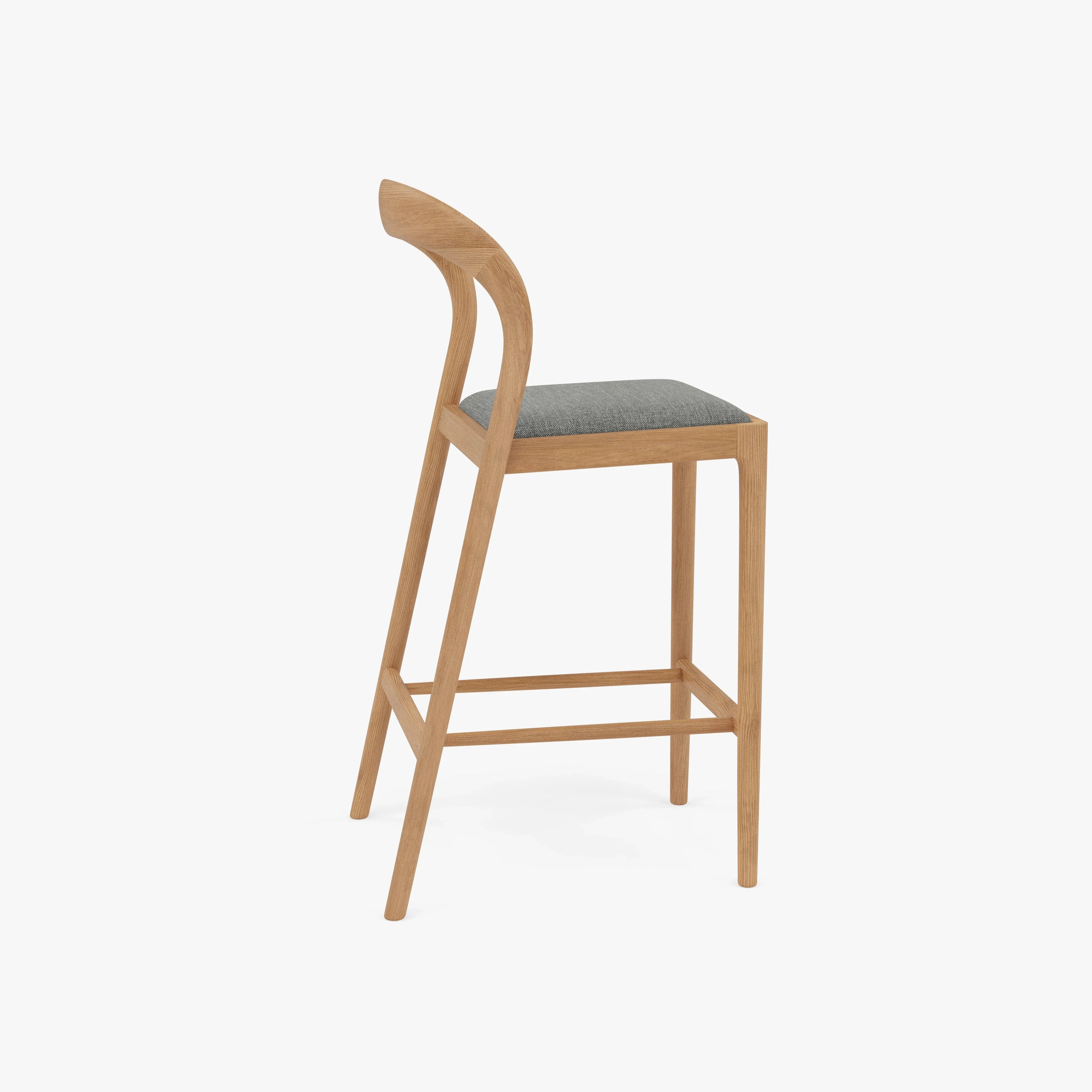 Sara Counter Stool Pewter Gray Fabric Solid American Oak