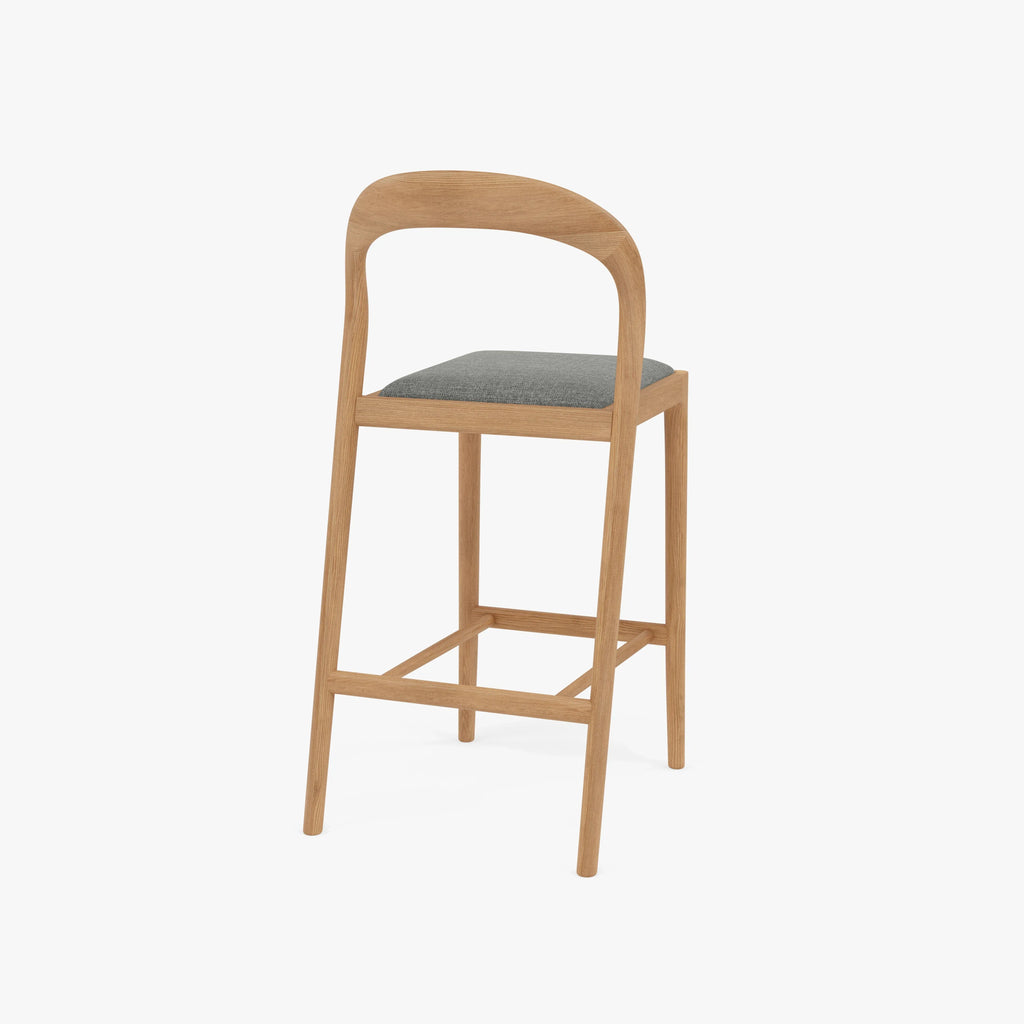 Sara Counter Stool Pewter Gray Fabric Solid American Oak