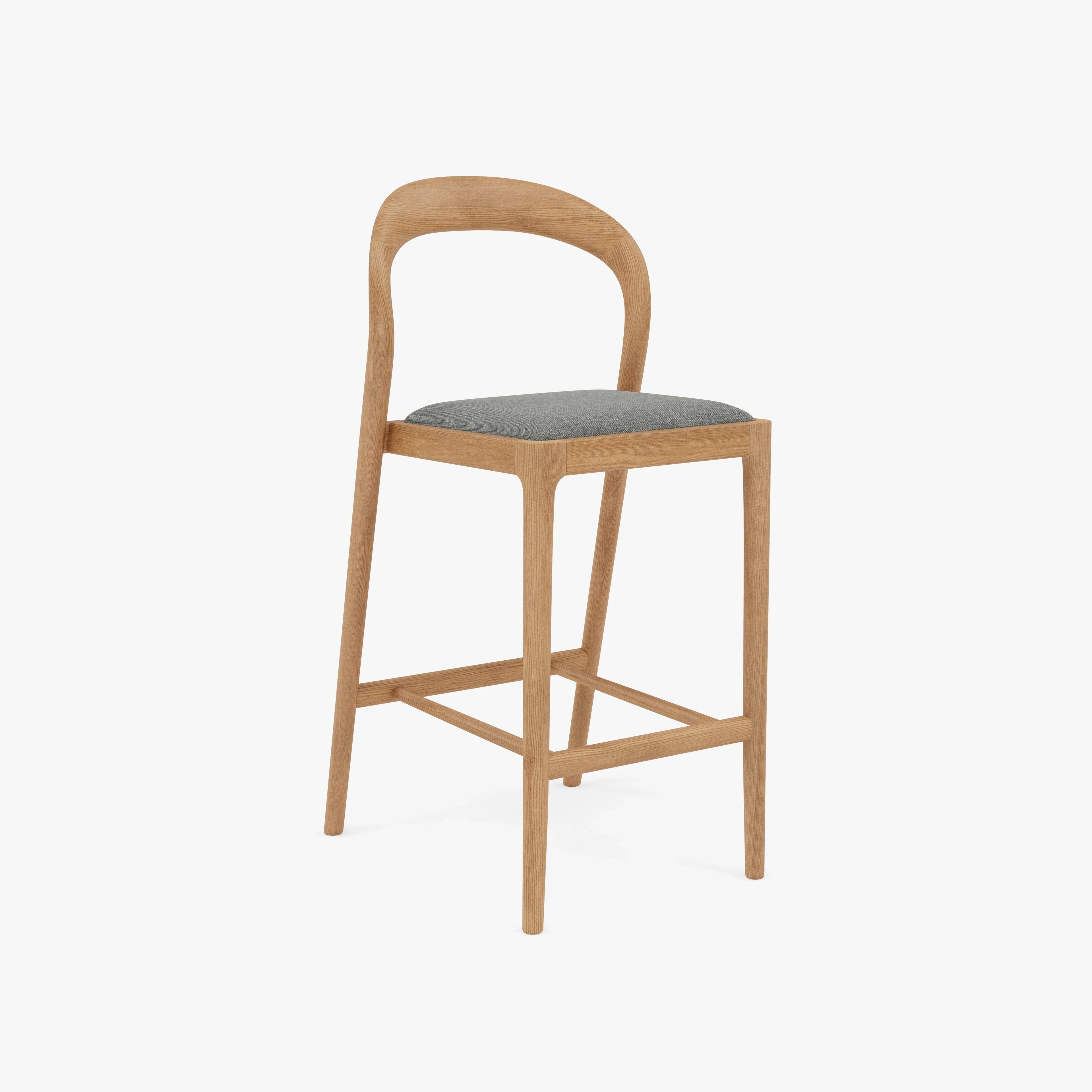 Sara Counter Stool Pewter Gray Fabric Solid American Oak