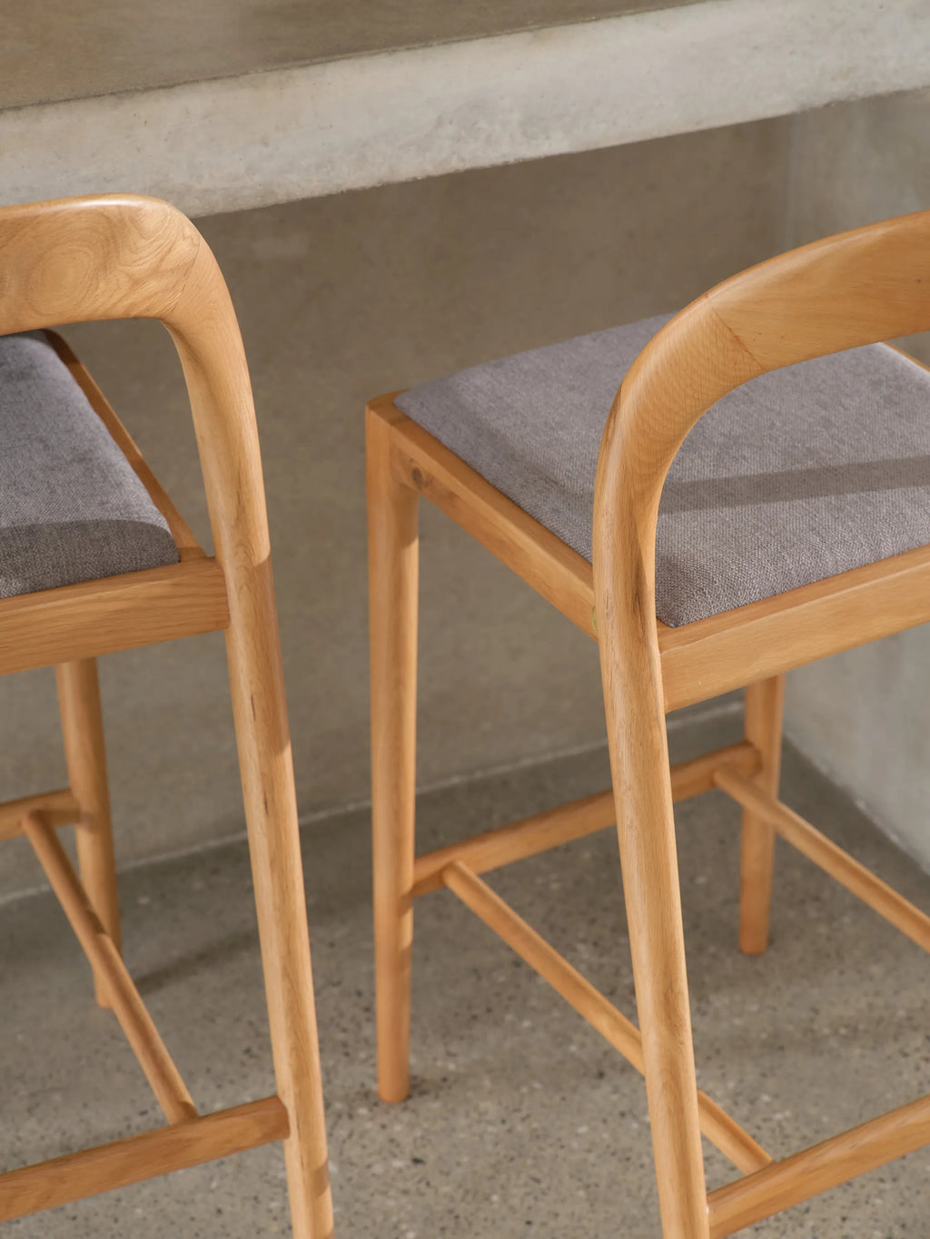 Sara Counter Stool Pewter Gray Fabric Solid American Oak