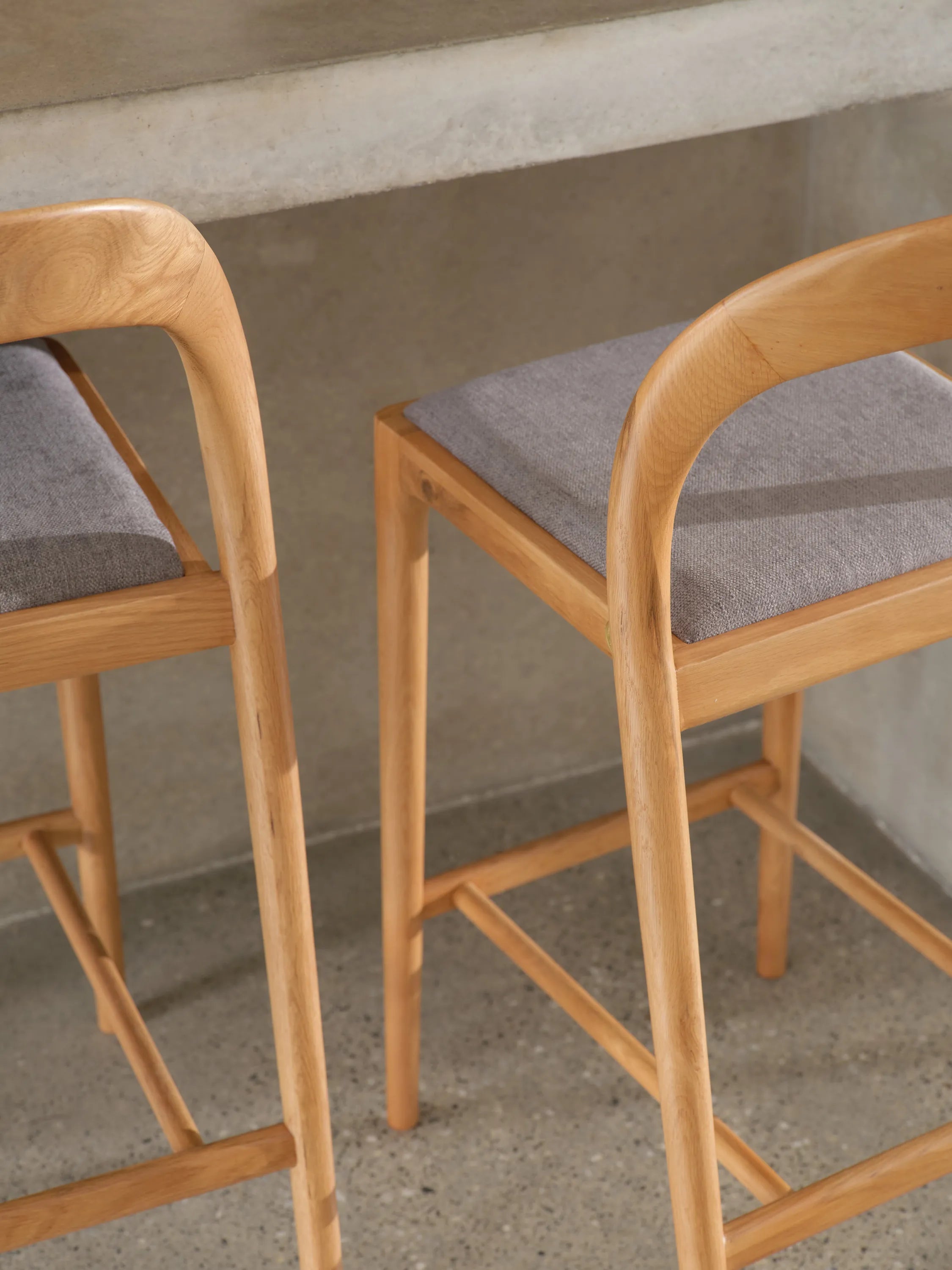 Sara Counter Stool Pewter Gray Fabric Solid American Oak