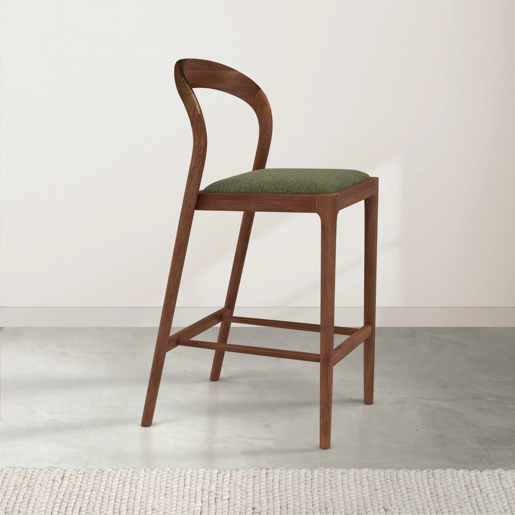Sara Counter Stool Aloe Green Fabric Solid American Walnut