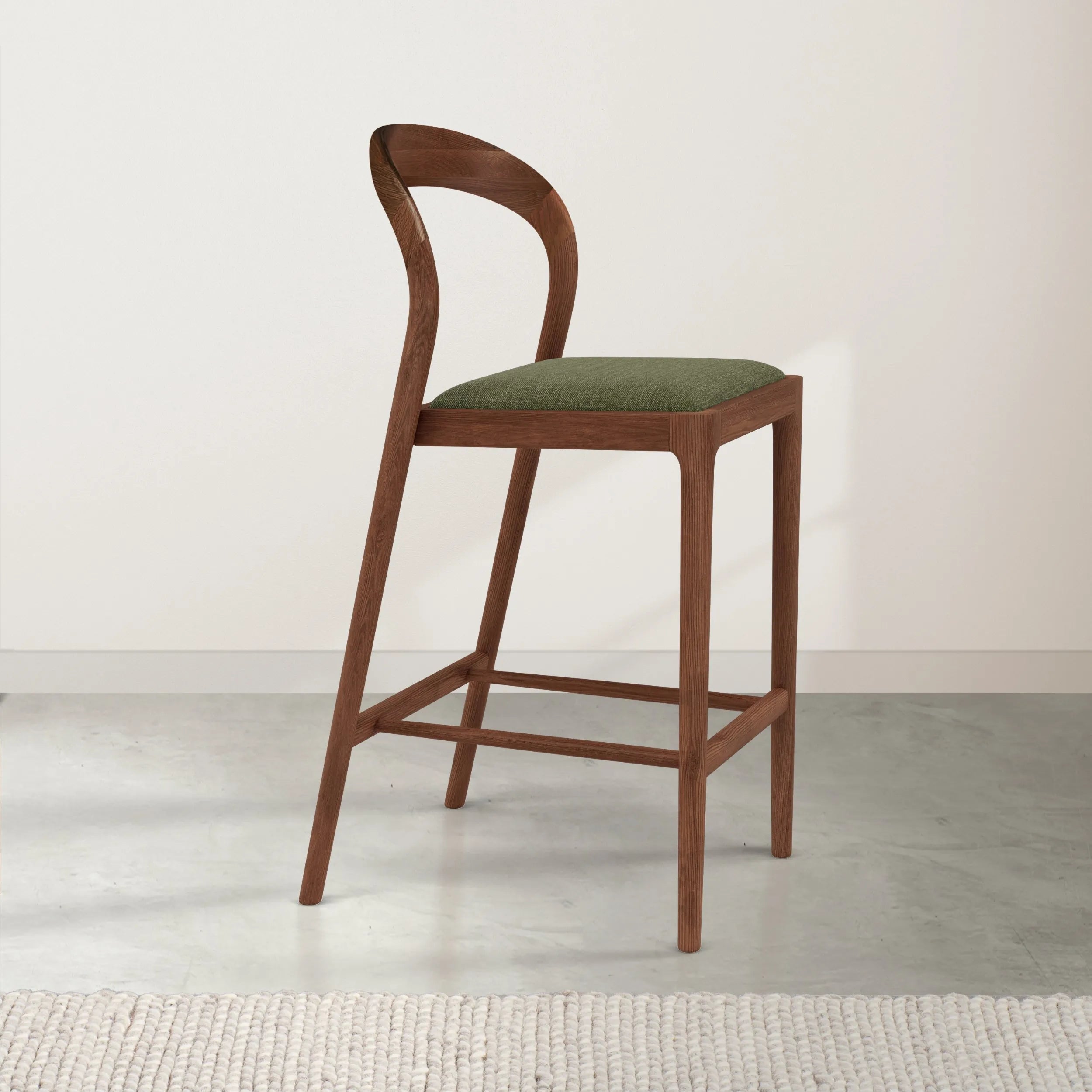 Sara Counter Stool Aloe Green Fabric Solid American Walnut