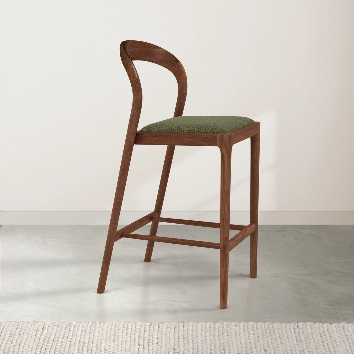 Sara Counter Stool Aloe Green Fabric Solid American Walnut