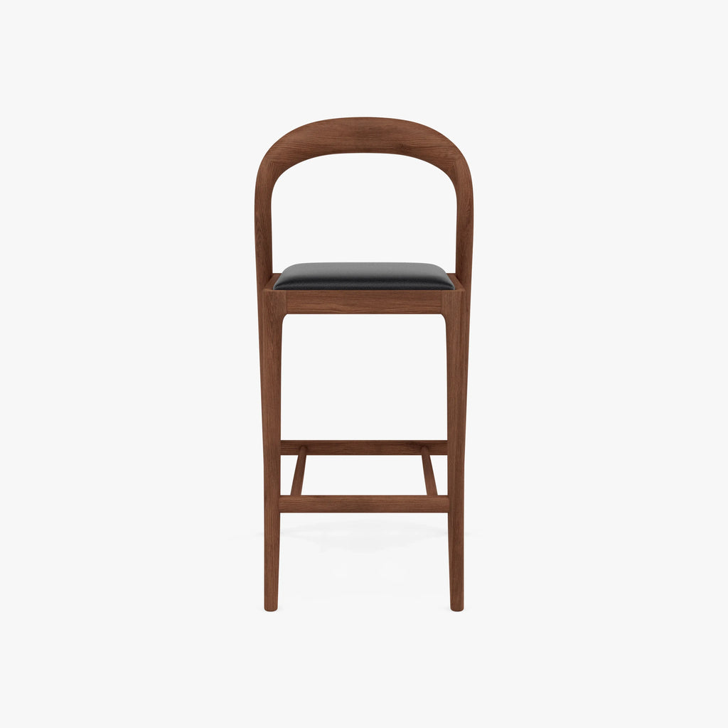 Sara Counter Stool Black Leather Solid American Walnut