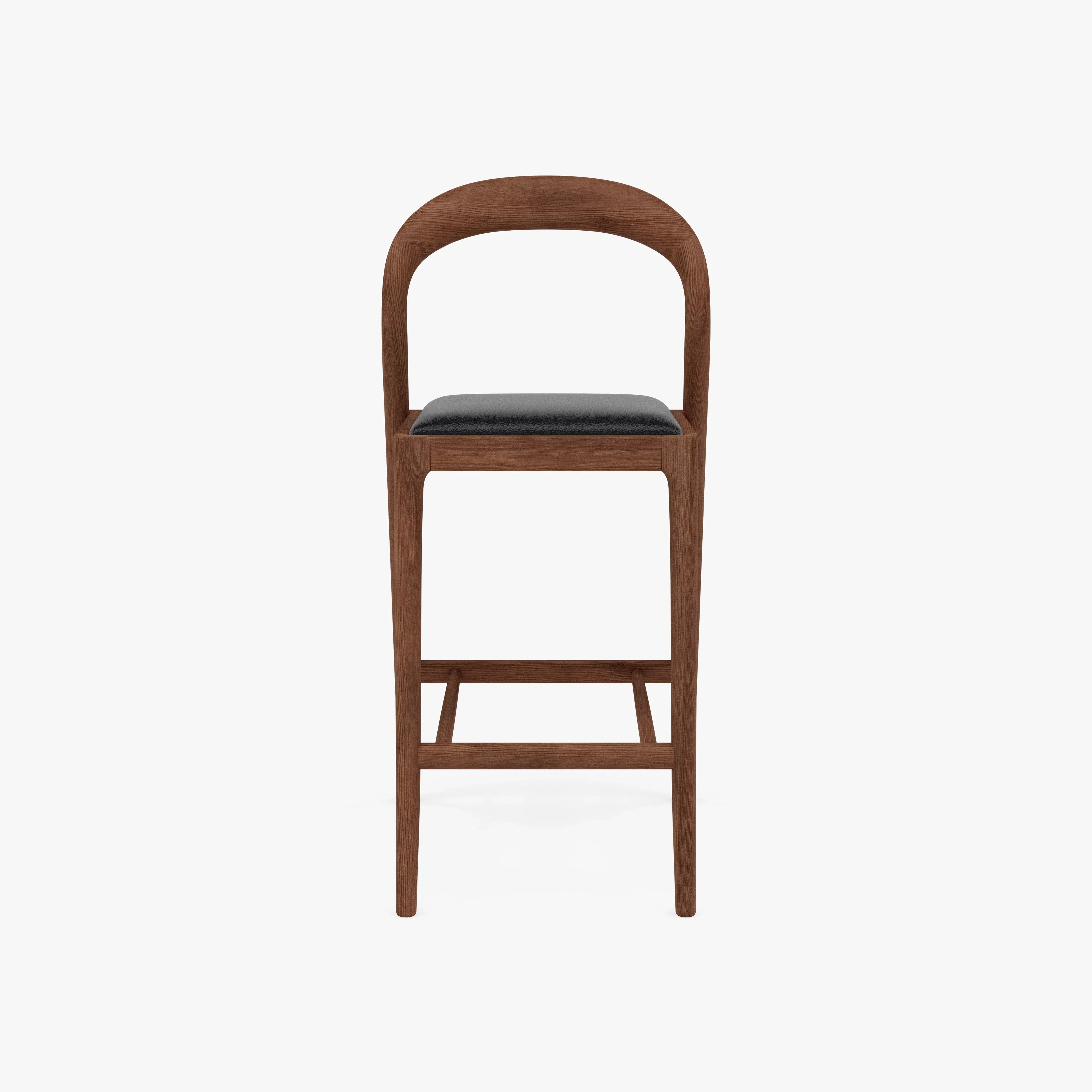 Sara Counter Stool Black Leather Solid American Walnut
