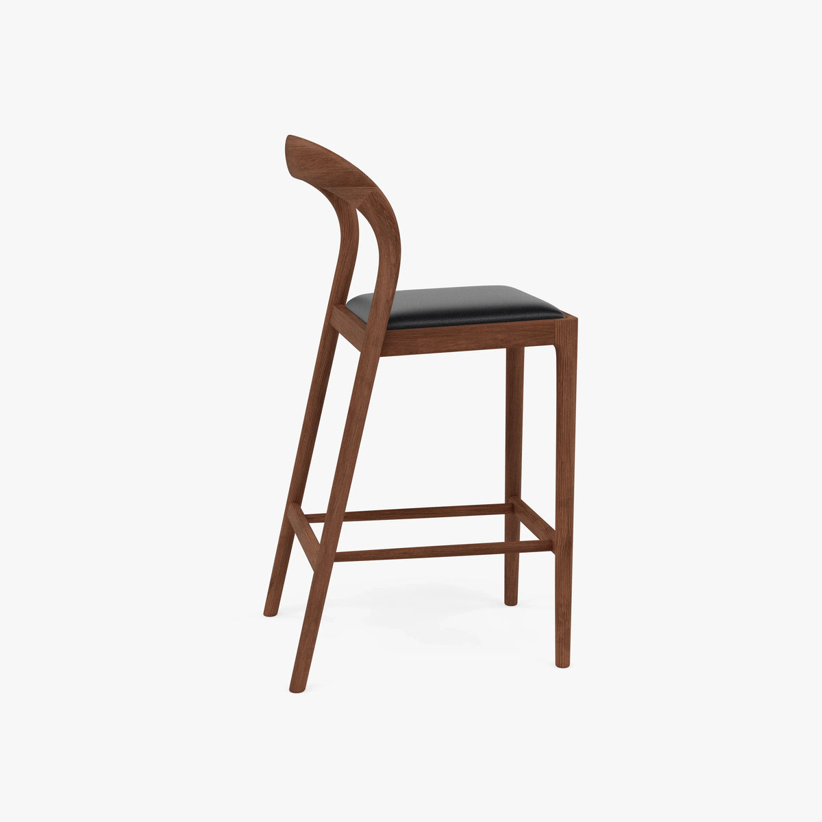 Sara Counter Stool Black Leather Solid American Walnut