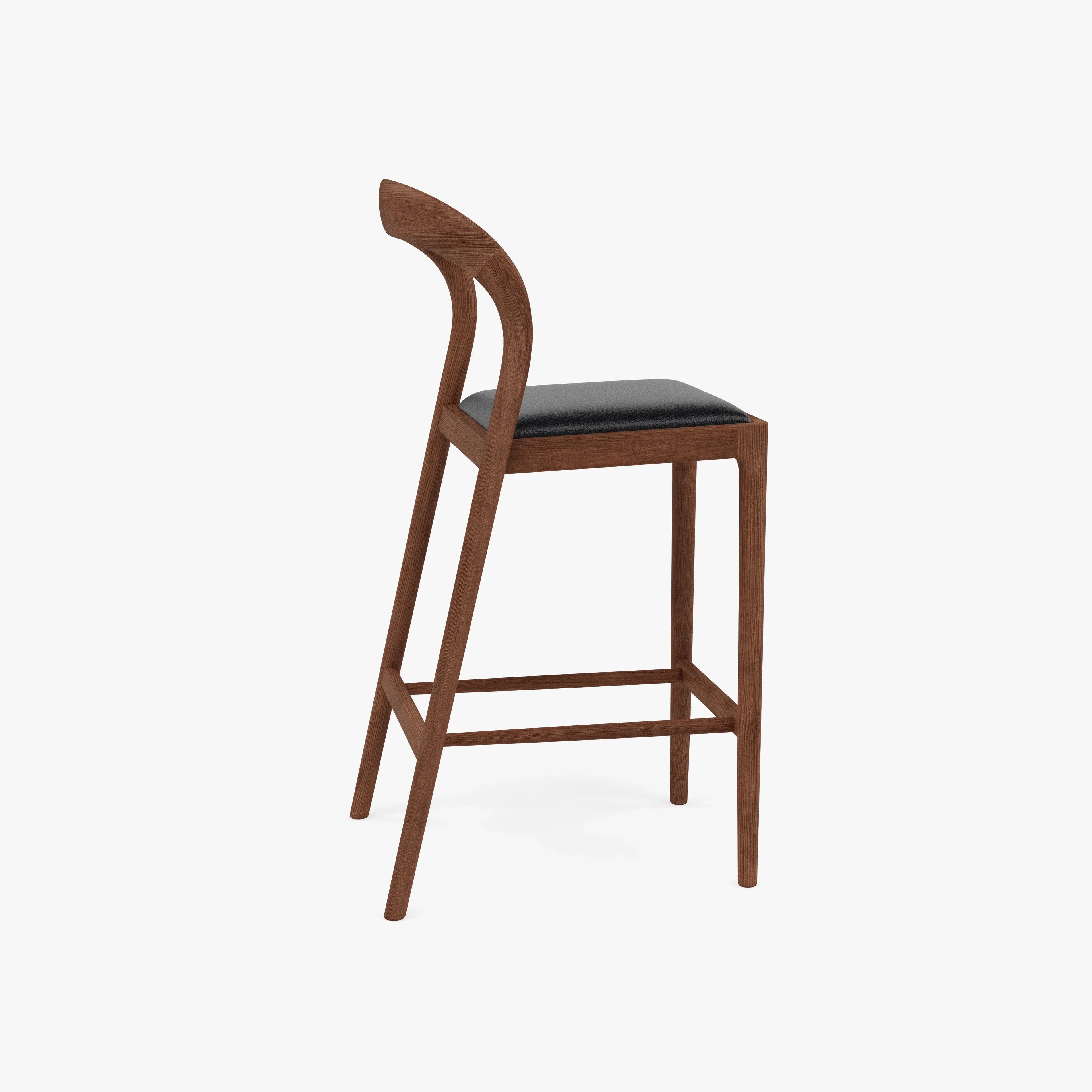 Sara Counter Stool Black Leather Solid American Walnut
