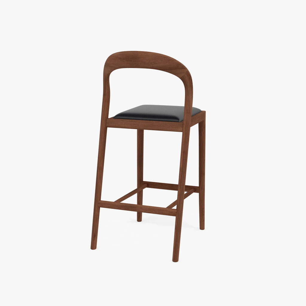 Sara Counter Stool Black Leather Solid American Walnut
