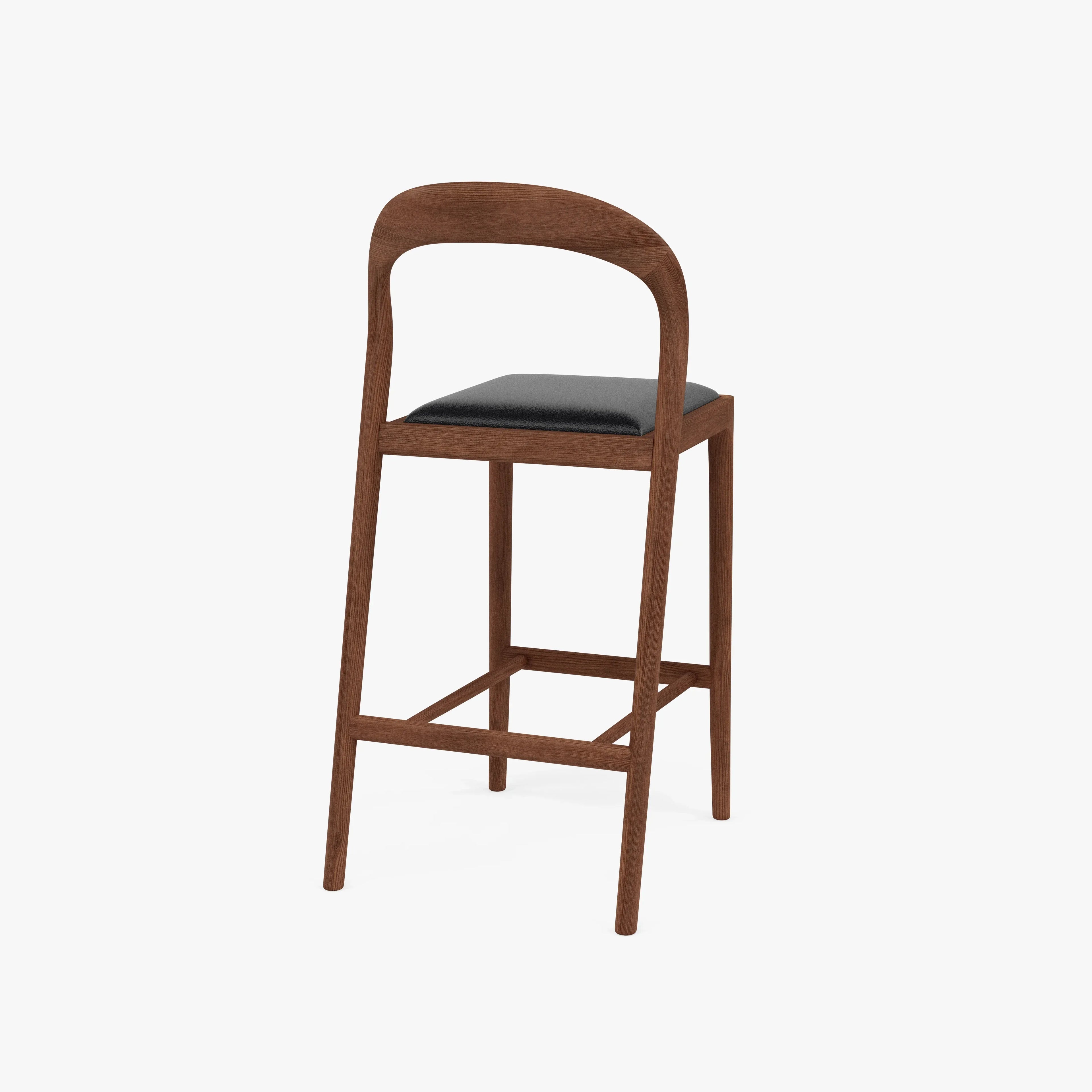 Sara Counter Stool Black Leather Solid American Walnut