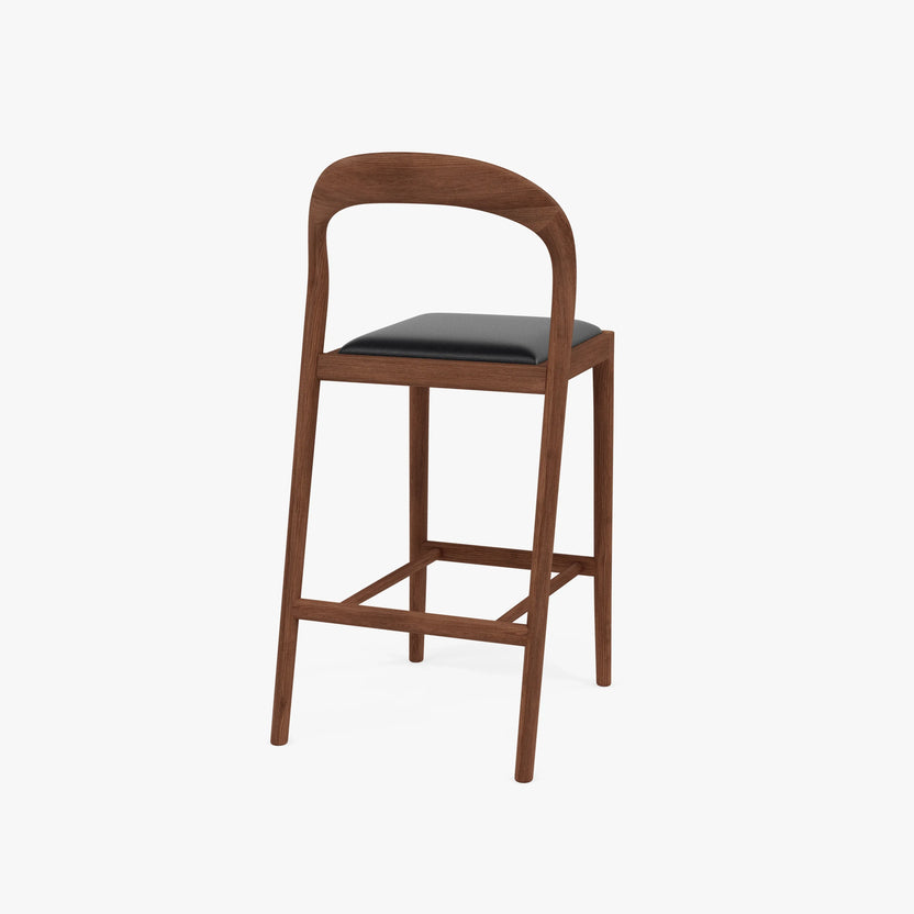 Sara Counter Stool Black Leather Solid American Walnut
