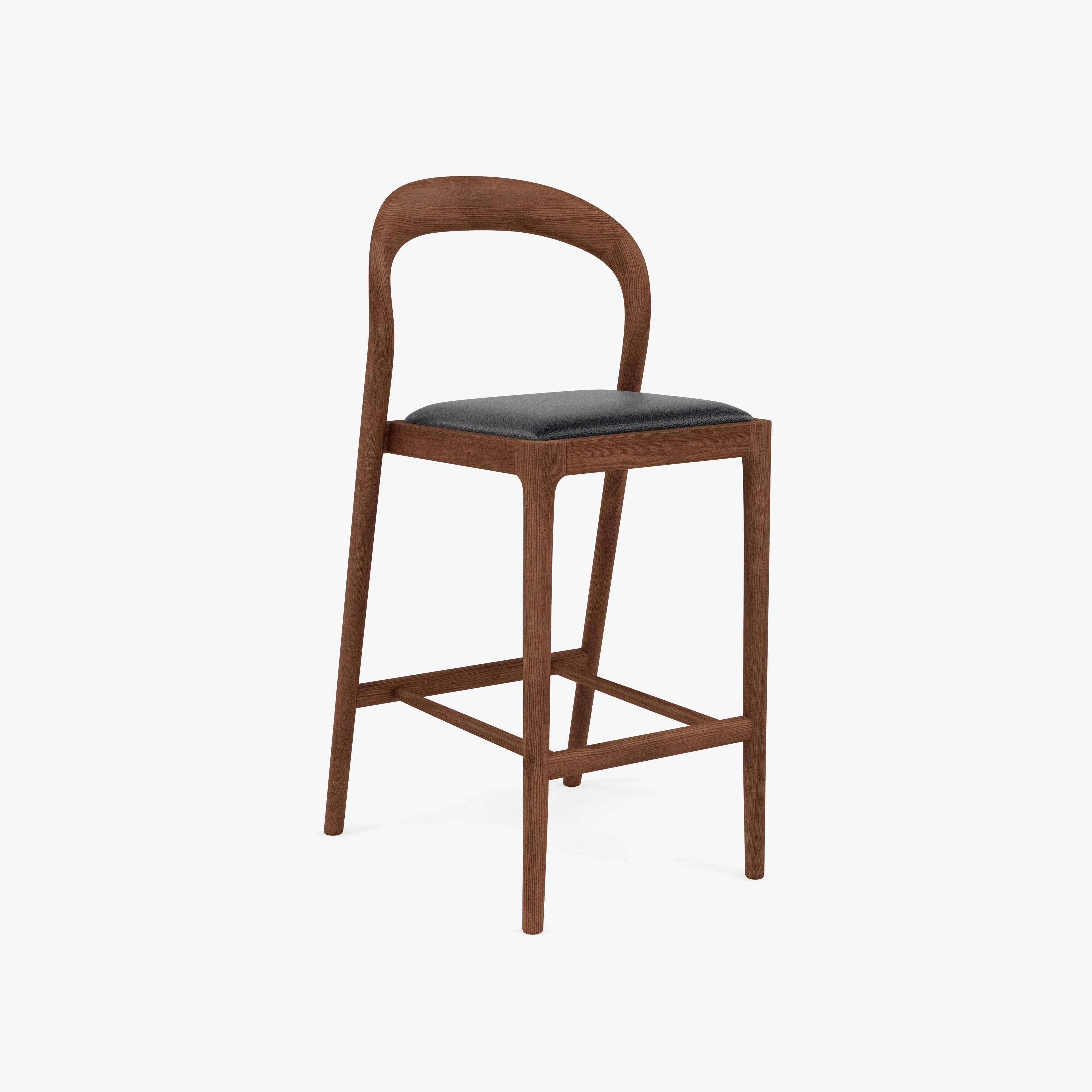 Sara Counter Stool Black Leather Solid American Walnut