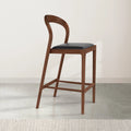 Sara Counter Stool Black Leather Solid American Walnut