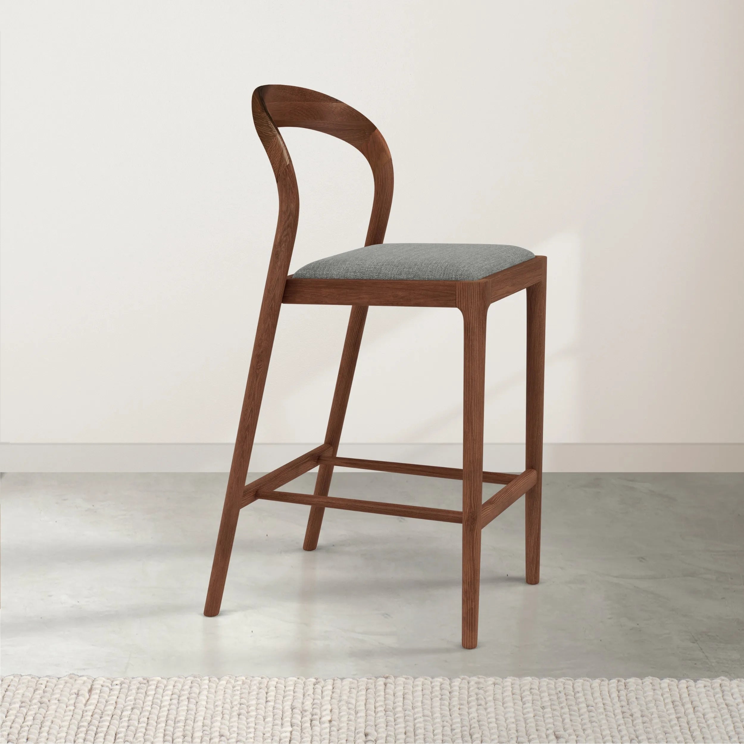 Sara Counter Stool Pewter Gray Fabric Solid American Walnut