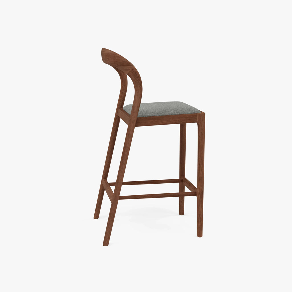 Sara Counter Stool Pewter Gray Fabric Solid American Walnut