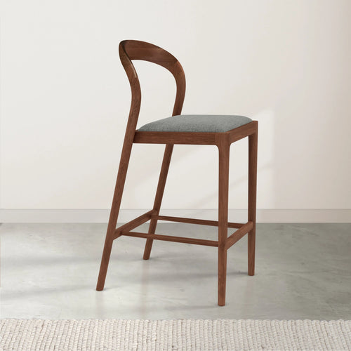 Sara Counter Stool - Solid American Walnut with Pewter Gray Fabric