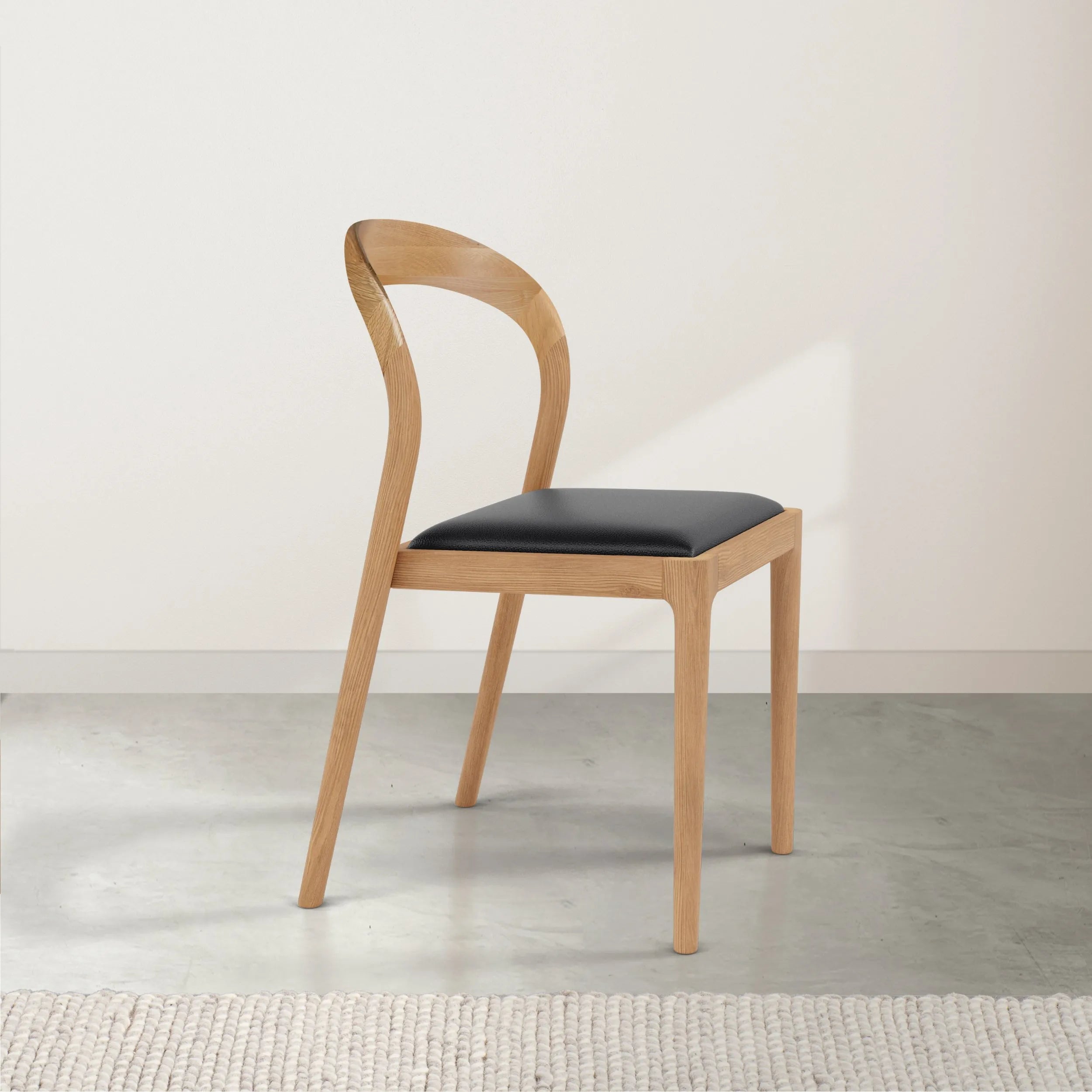 Sara Dining Chair Black Leather Solid American Oak