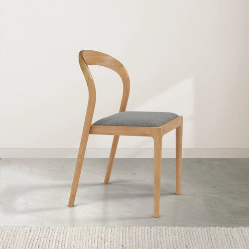 Sara Dining Chair Pewter Gray Fabric Solid American Oak