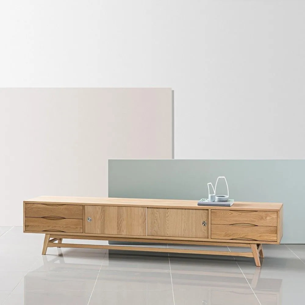 Svend TV and Media Console 95" x 18" Solid American Oak