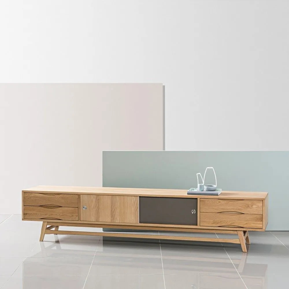 Svend TV and Media Console 95" x 18" Solid American Oak