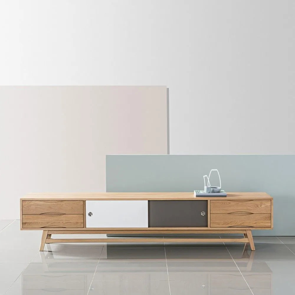 Svend TV and Media Console 95" x 18" Solid American Oak