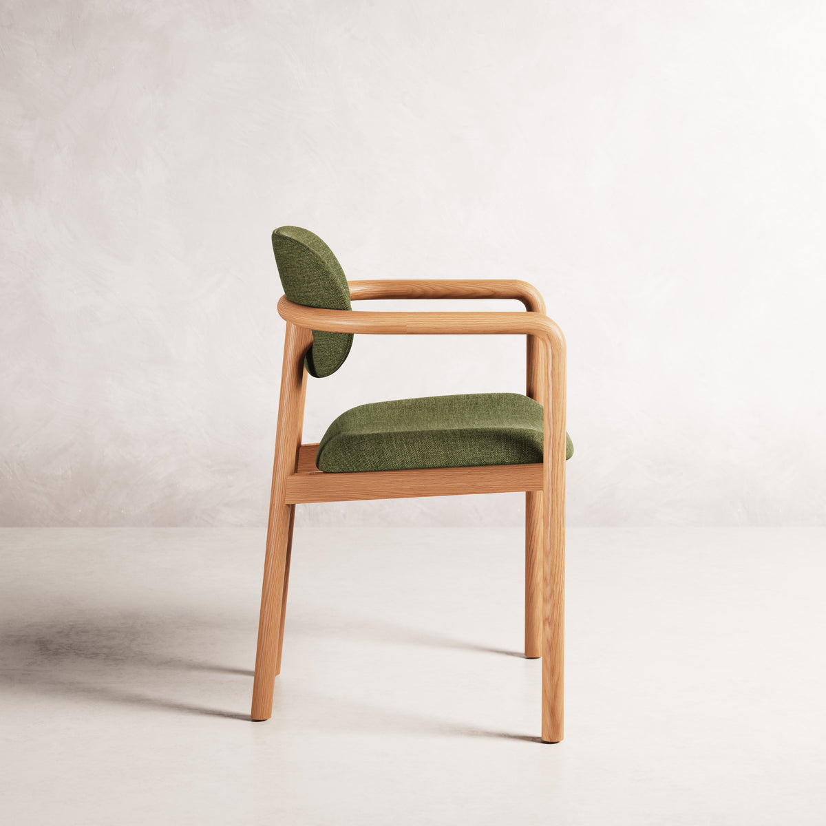 Lando Dining Chair - Solid American Oak with Aloe Green Fabric | 360 View - Frame 7
