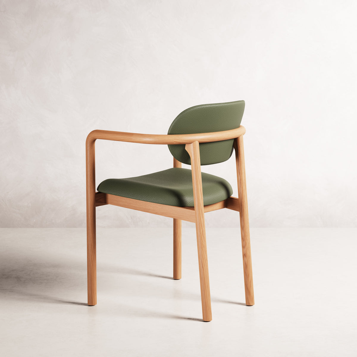 Lando Dining Chair - Solid American Oak with Green Leather | 360 View - Frame 21