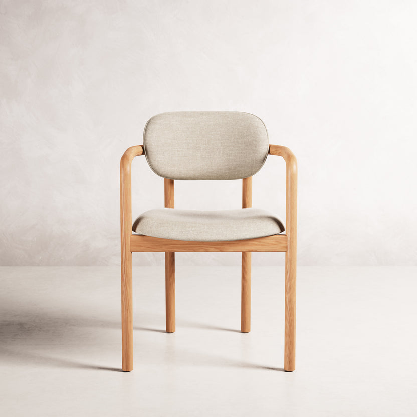 Lando Dining Chair - Solid American Oak with Oatmeal Beige Fabric | 360 View - Frame 34