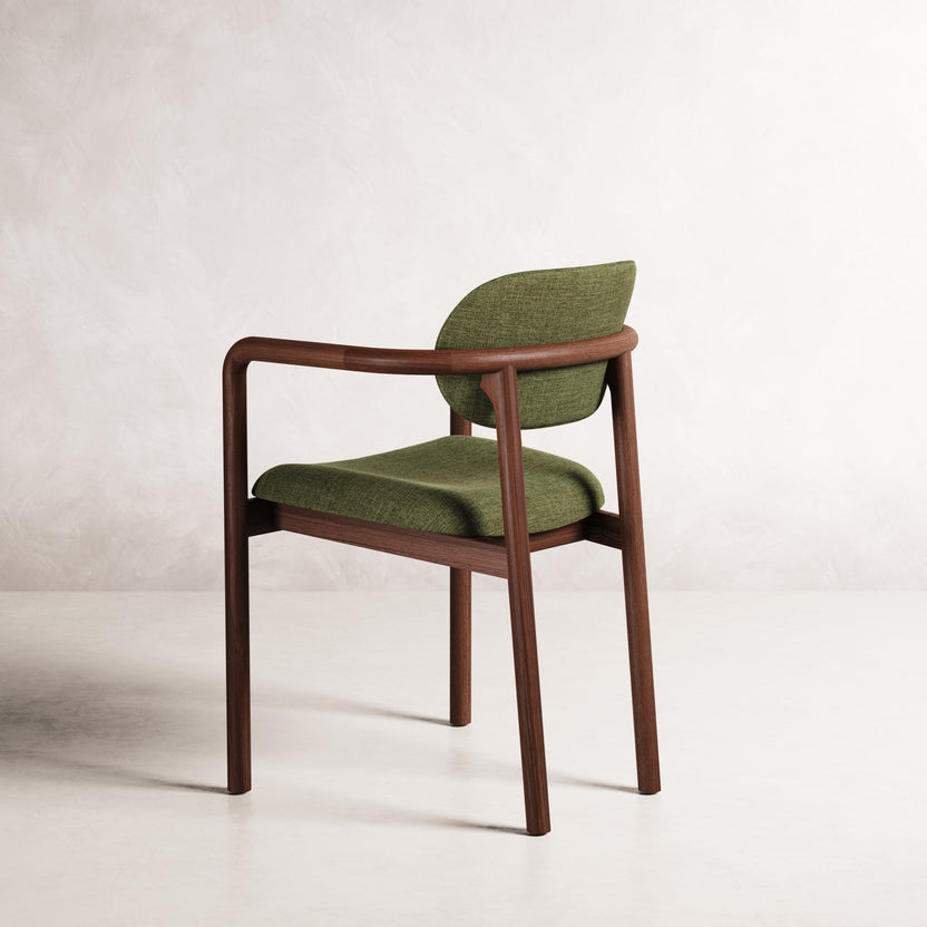 Lando Dining Chair - Solid American Walnut with Aloe Green Fabric | 360 View - Frame 21
