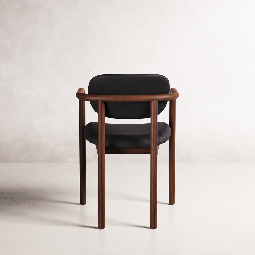 Lando Dining Chair - Solid American Walnut with Black Leather | 360 View - Frame 16