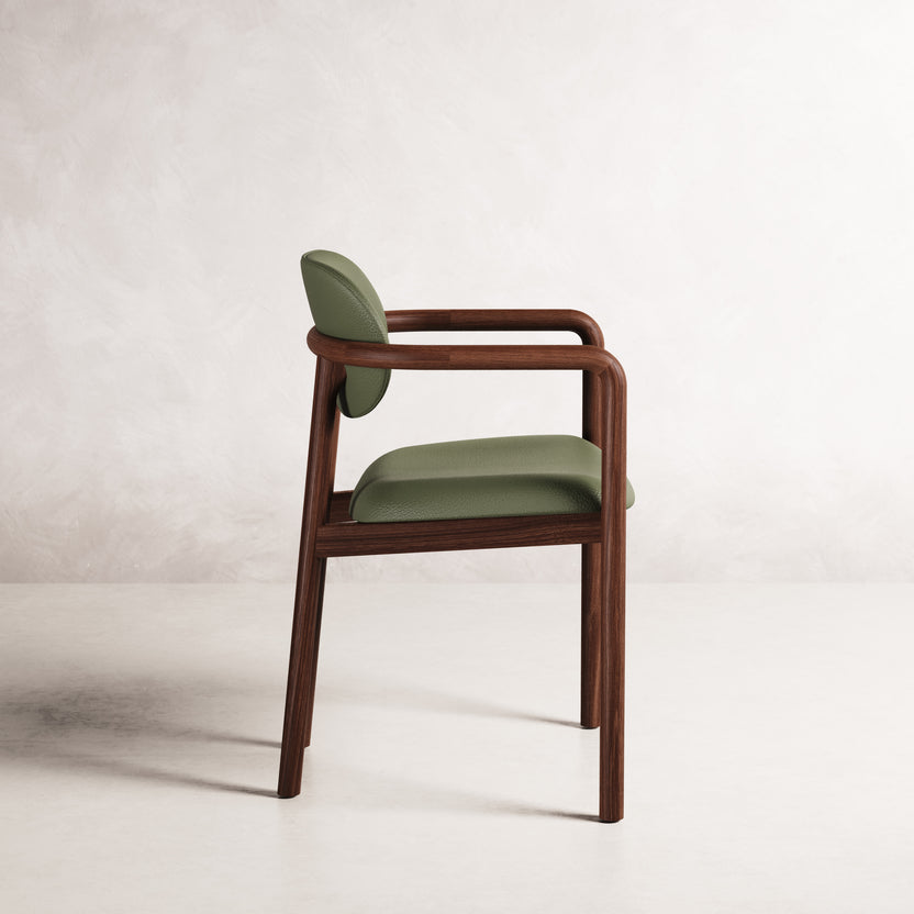 Lando Dining Chair - Solid American Walnut with Green Leather | 360 View - Frame 7
