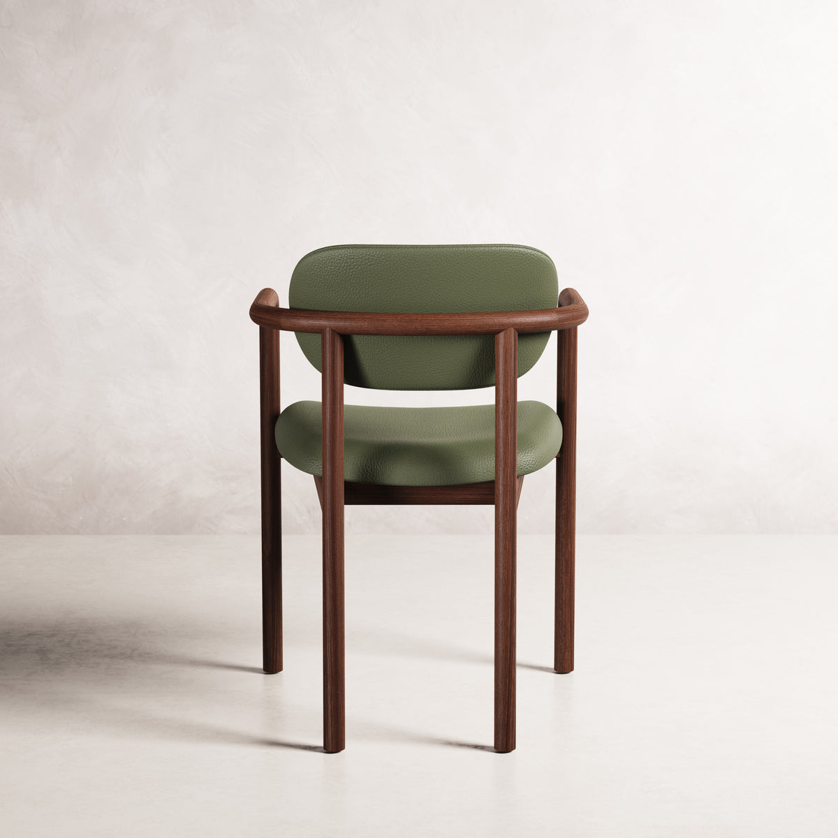 Lando Dining Chair - Solid American Walnut with Green Leather | 360 View - Frame 16