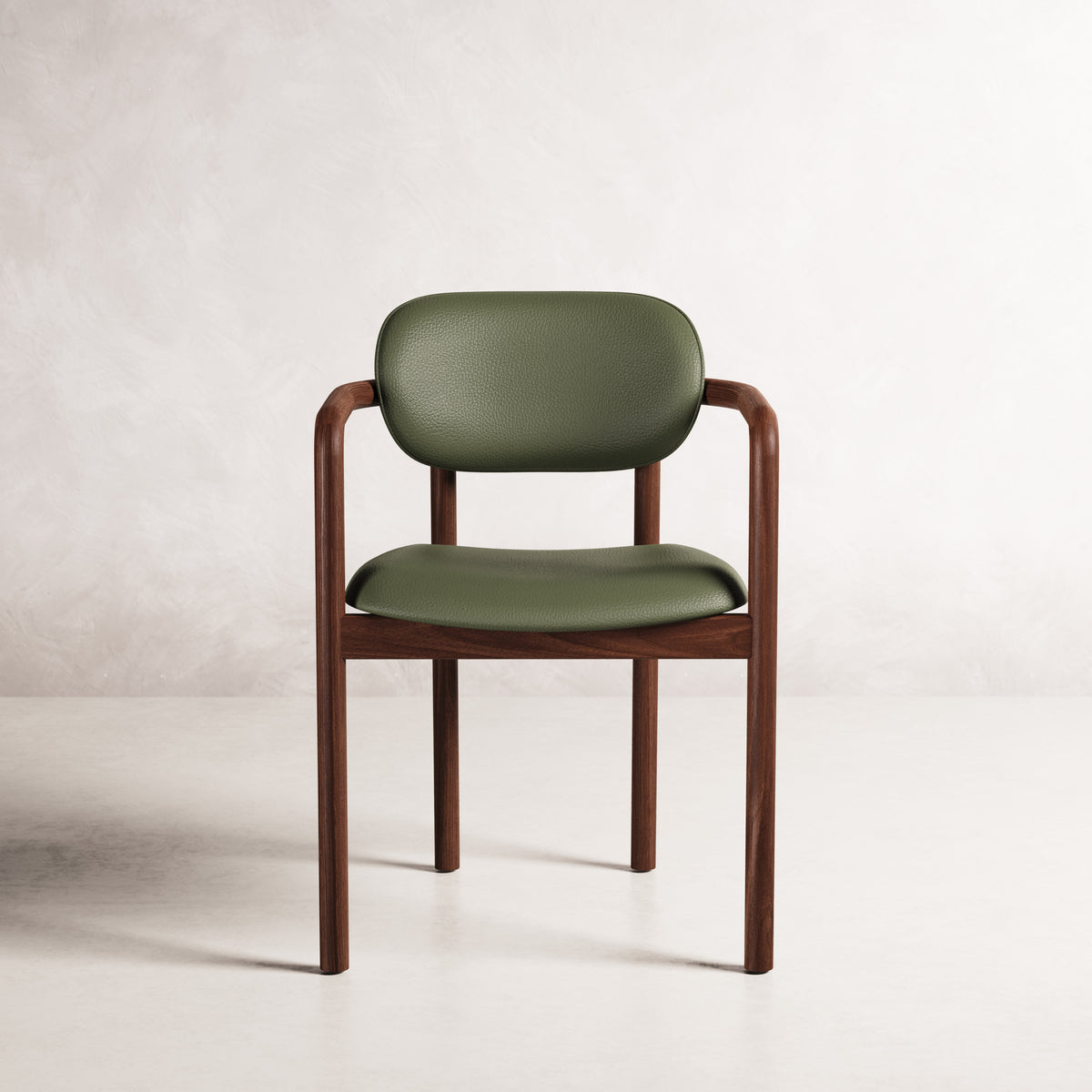 Lando Dining Chair - Solid American Walnut with Green Leather | 360 View - Frame 34
